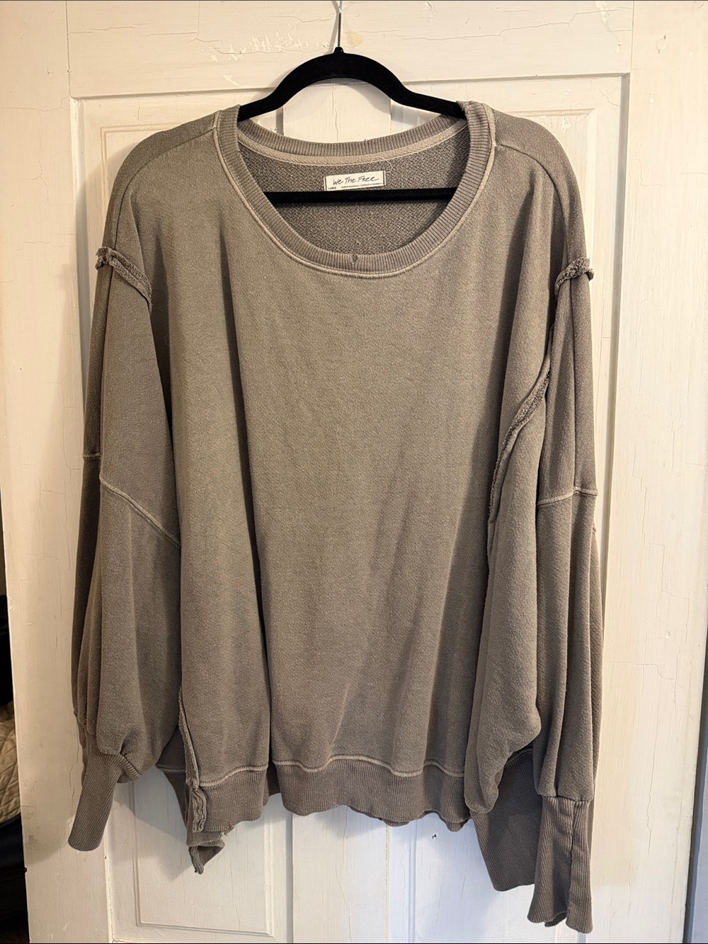 Free People Oversized Crew Neck Sweatshirt in Greenish Gray